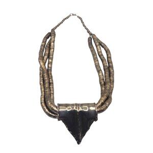 Vintage Tibetan? Heavy Rings Multi-Strand Silver Tone Necklace W/Bold Pendant